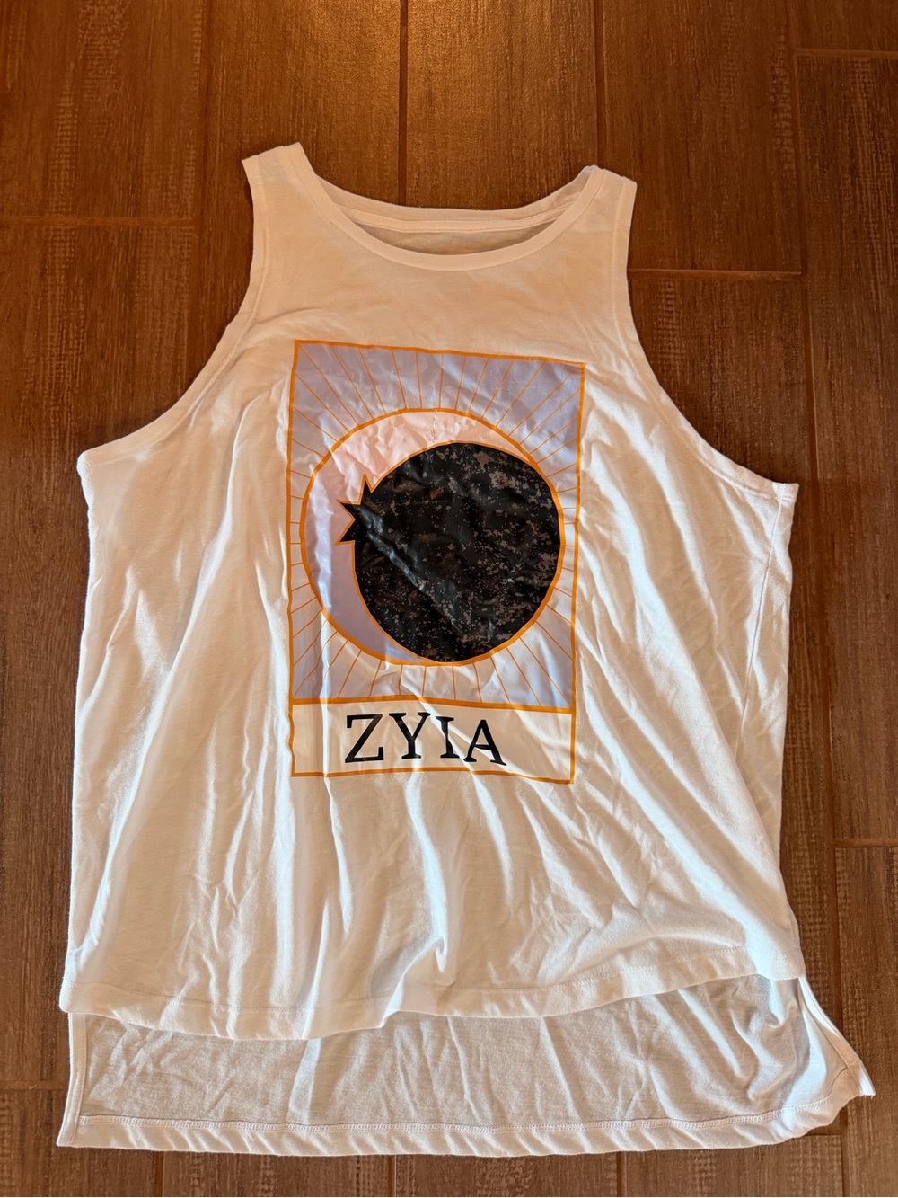 ZYIA White Tank with Black Moon Graphic